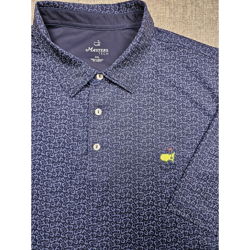 Masters Tech Golf Polo Shirt Mens 2XL Blue Augusta National Logo Golf Pattern